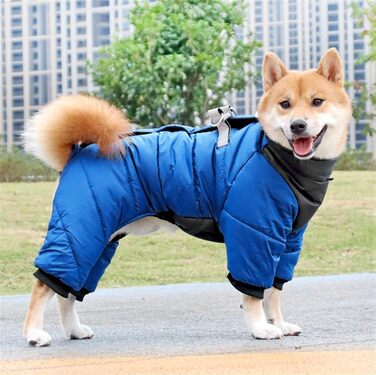 Теплий флісовий зимовий одяг для собак з отвором для повідка та нагрудника. Водонепроникна куртка для маленьких, середніх та великих собак (M, XXXL, Синій)