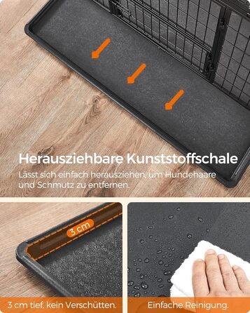 Клітка для тварин Feandrea, міцна, переносна, 107 x 70 x 75 см, для великих тварин, з 2 дверцятами, XL, чорна