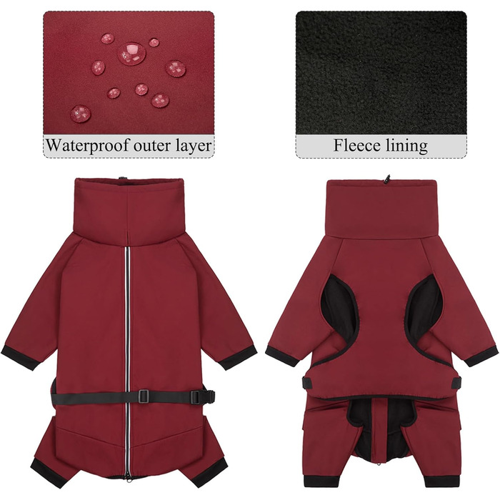 Водонепроникний теплий зимовий одяг для собак Cyponpy з капюшоном, з блискавкою, для собак, червоний, розмір S (довжина спини 31-35 см)