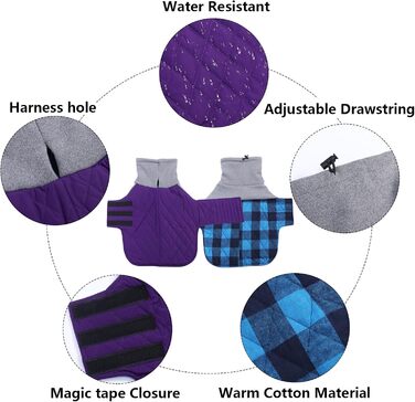 Теплий зимовий пуховик для такси, тепла жилетка для такси, пуховик для такси з отвором для шлейки, вітрозахисний пуховик з коміром-стійкою, жилетка для мініатюрних такс, зелений, S (довжина спини: 31-34 см), зелений (L (довжина спини: 41-44 см), фіолетови