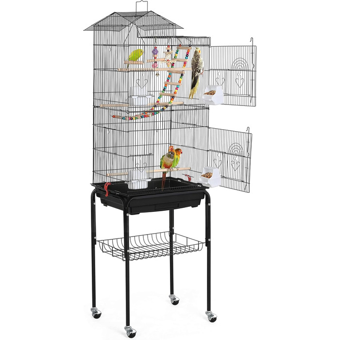 Клітка для птахів Yaheetech з підставкою та колесами 46x35,5x158,5 см, вольєр для хвилястих папуг і канарейок, 360° поворотні ролики