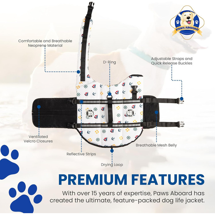 Жилет для плавання собак Paws Aboard, розмір Small. Стильний жилет для собак для плавання та катання на човні.