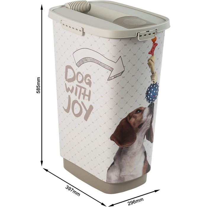 Контейнер для корму Rotho MyPet Cody 50 л з кришкою і дозатором, пластик BPA-free, бежево-білий