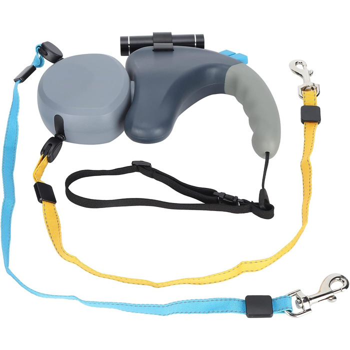 Подвійна собача повідка, висувна повідка з LED-підсвічуванням для двох собак, з фіксатором, регульована, 9,8 футів, 360° без перекручування (сіра)