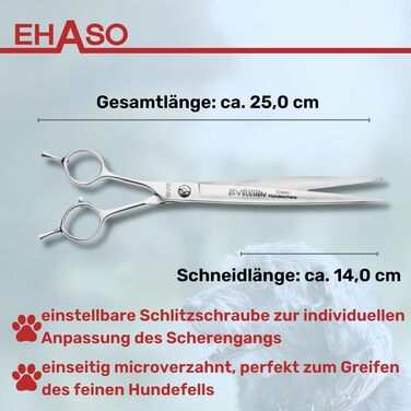 Професійна фреза для собак лівші EHASO | 23 см | Високоякісна сталь з Золінген | Міцна та довговічна