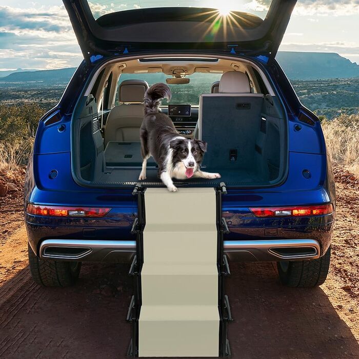 Складана рампа для собак, 4 сходинки, універсальна, до 75 кг, водонепроникна, поліестер, Оксфорд-метал (колір: коричневий)