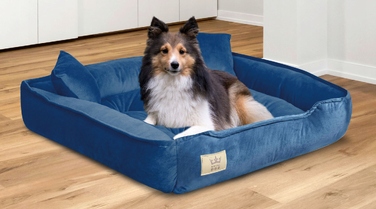 Велюрова лежанка для собак Royal Dog, прямокутна, синя, розмір L