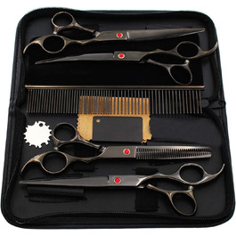 Набір професійних ножиць для грумінгу собак 6CR Edelstahl, комплект для догляду за тваринами: прямі, тонкі та вигнуті ножиці, гребінець для собак та котів