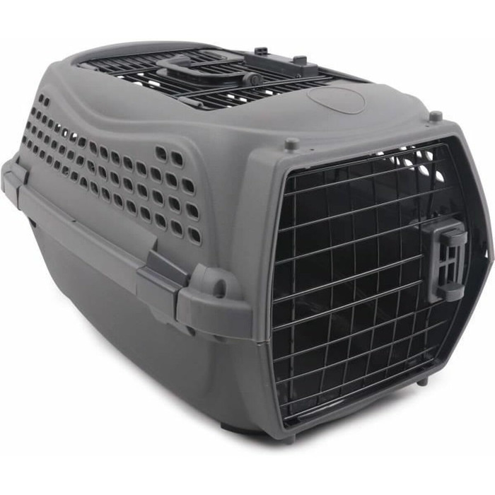 MPETS Eco Giro M переноска для котів, темно-сіра, пластикова