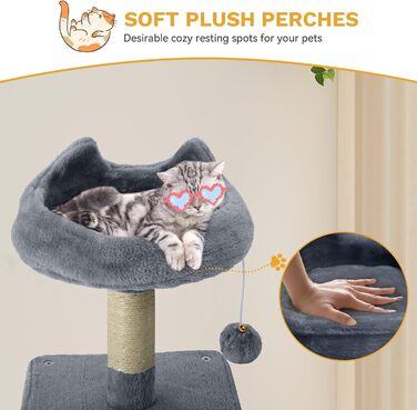 Кігтеточка YITAHOME XXL для котів, 137 см, сіра: 8 стовпів з сизалю, 3 платформи, 2 печери, гамак, іграшки