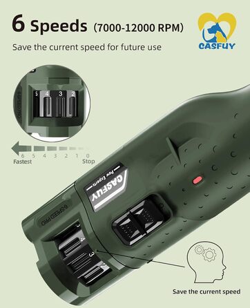 Електричний точило для кігтів собак Casfuy (45 dB) з 6 режимами та LED-підсвіткою для собак та котів, армійний колір