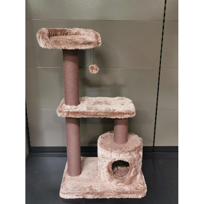 Дряпалка для котів Flamingo Hathi – Колір: Коричневий – Розміри: 78 x 49,5 x 121 см – З платформою, сховальнями та стовпчиками для дряпання з сизалю