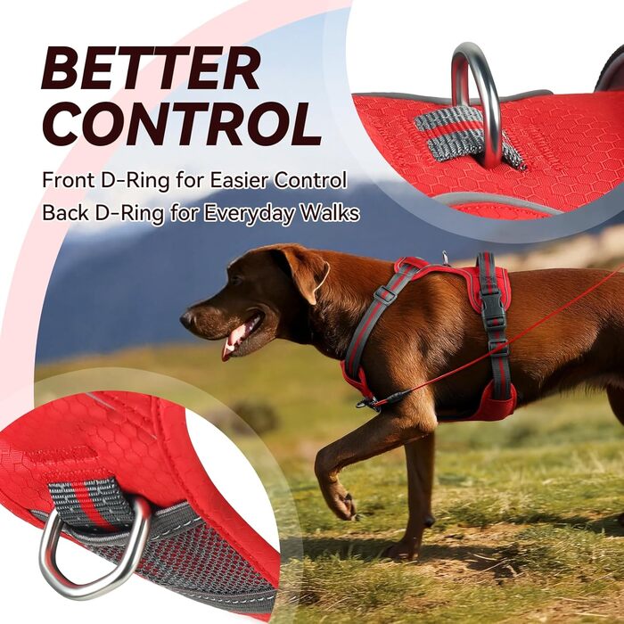 Шлейка для собак VIVAGLORY Easewalk, антинатяжна, для тренувань та прогулянок, з ручкою, вибухобезпечна, для цуценят та собак, S (червона, XS: 25-51 см (обхват грудної клітки))