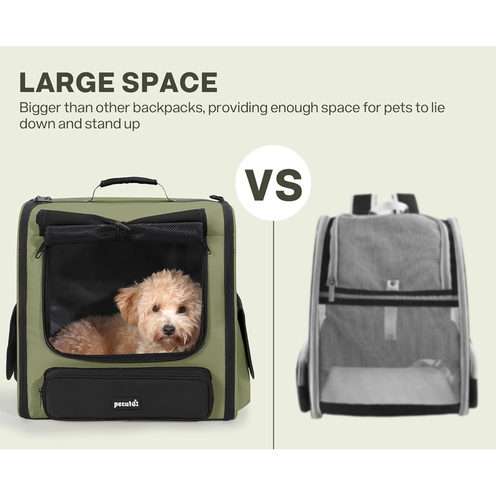 Рюкзак-переноска для котів та маленьких собак Pecute, темно-зелений. З вентиляцією, міцний, ергономічний, для подорожей, кемпінгу та походів.