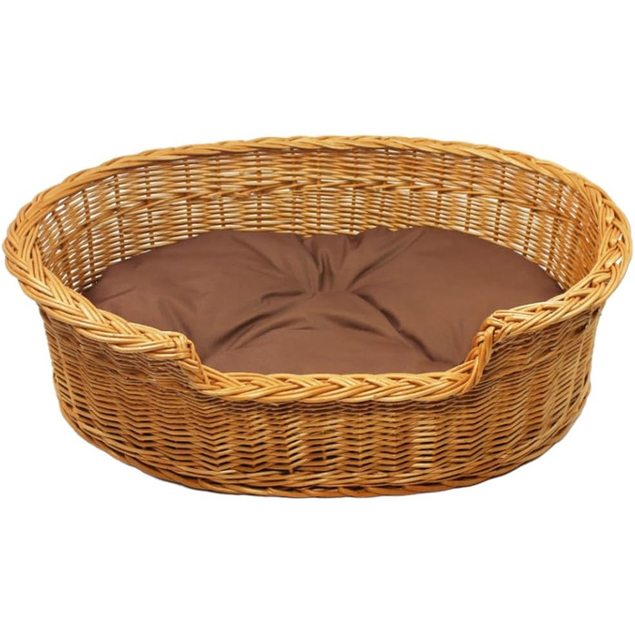 Лежанка для собак та котів з плетіння з лози, 43x28x10/14 см, з коричневою подушкою