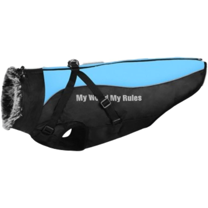 Теплий зимовий костюм для собак, флісова підкладка, світловідбиваючі елементи та комір з хутра, для великих та середніх собак (2XL, небесно-блакитний)