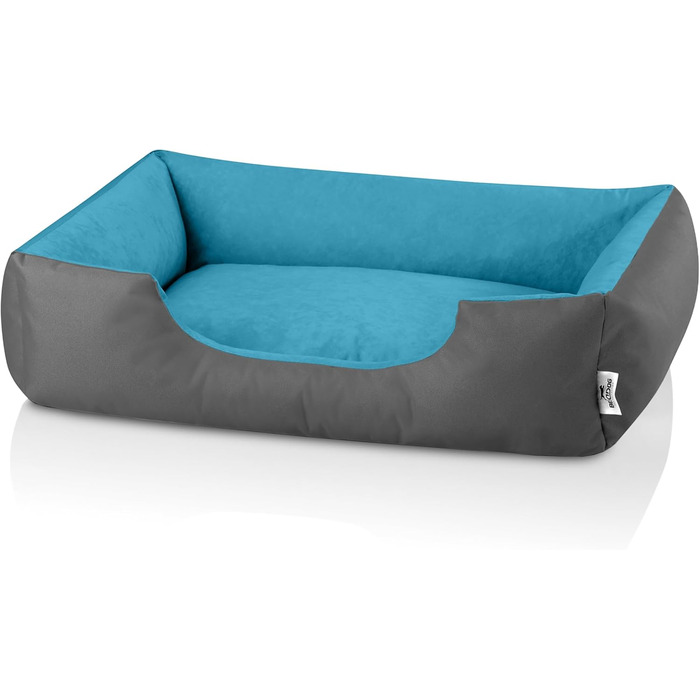 Ліжко для собак BedDog XL - м'яке ліжко-корзина для середніх собак BLUE-ROCK (сірий/блакитний), 100 x 85 x 23 см, знімний чохол