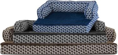 Ліжко для собак та котів FurHaven, плюшеве, стилізоване під диван, з охолоджуючим гелевим шаром, знімний чохол, колір коричневий діамант, розмір S