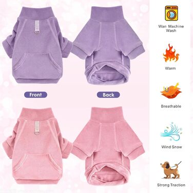 Теплий пуловер для собак Mosukoirl: бавовняний світшот з кишенею для маленьких, середніх собак та котів (Чихуахуа, Тедді) Рожевий & Ліловий