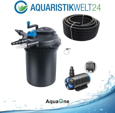 Комплект фільтрації для ставків AquaOne CPF-10000 з УФ-лампою, регульованою еко-насосом 18-80 Вт і шлангом, для ставків до 12 000 л