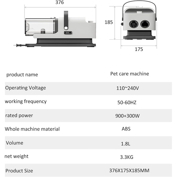Набір для грумінгу собак з вакуумом, професійний, 1.8л, 5 інструментів, видаляє 99% шерсті, для собак та котів