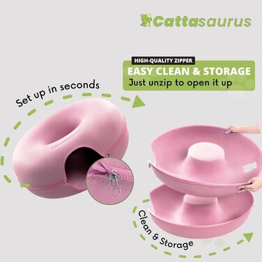 Котяча печера-тунель Cattasaurus для великих котів до 20 кг, знімне та пране ліжко-донат, темно-сіра, заспокійлива, для кількох котів