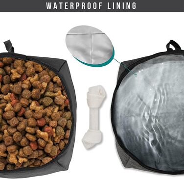 Сумка для корму для собак PetAmi | Сумка-переноска для сухого корму з розкладним набором мисок для води | Контейнер для корму для домашніх тварин для подорожей, кемпінгу, походів, аксесуари (чорний, сірий) Food Bag & Collapsible Bowls Чорний