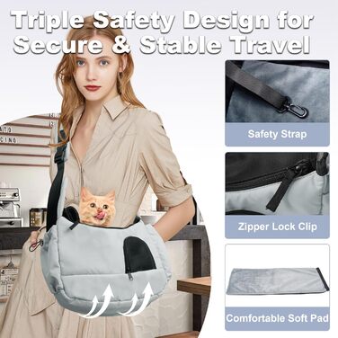 Транспортувальна сумка для собак та котів, до 3,2 кг, дихаюча, з кишенями, сірого кольору