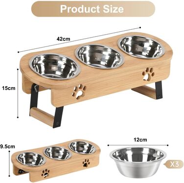 Підвищені годівниці для котів Optyuwah - набір 3 шт. з регулюванням висоти, з нержавіючої сталі, для води та корму, підходять для котів та маленьких собак, жовті