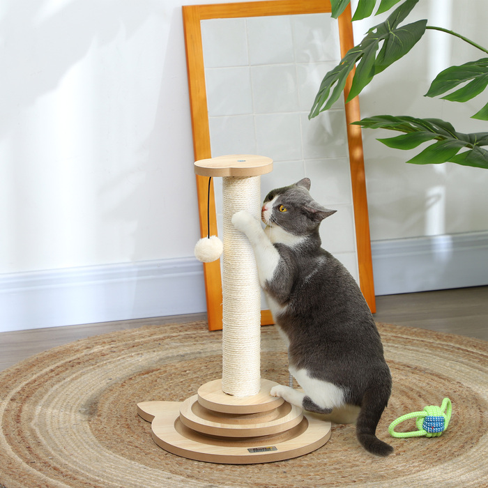 Кігтеточка PawHut 4-в-1, кігтеточка 49 см, кігтеточка Sisal Cat з ігровим м'ячем, кігтеточка для кішок для котів, меблі для дряпання кішок, кімнатна, дуб | Аосом