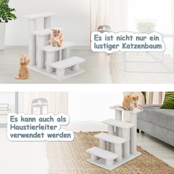 Котяча та собача драбинка COSTWAY, 4 сходинки, до 25 кг, 61x41x60 см, з ДСП і штучного флісу, бежевого кольору – сходи для тварин, ігровий комплекс