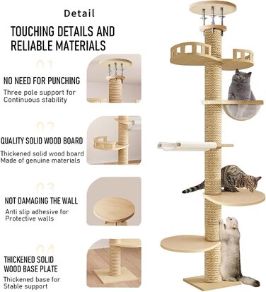 Кігтеточка для котів Katzenbaum висотою 3 м, 6 рівнів, з оглядовим майданчиком та гніздом, для великих котів, активний комплекс для дому та саду