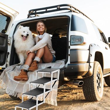 Сходинки для собак великих порід, 4 сходинки, алюмінієва рамка, для автомобіля, SUV, вантажівки, високого ліжка, дивану. Максимальне навантаження 68 кг, ширина 43,2 см, висота 63,5 см