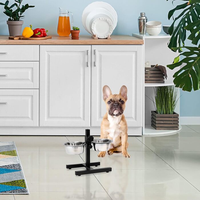 Набір Relaxdays Home Sweet Hund Deluxe M: лежак, пуф-будка для собаки, регульована подвійна миска, чорний
