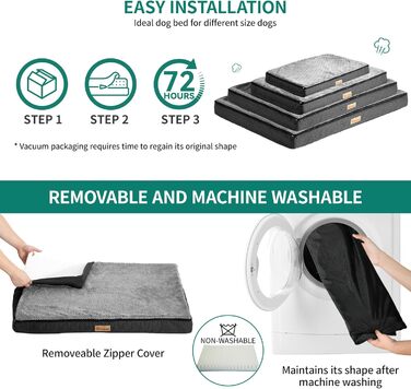 Кіжне ліжко YITAHOME для собак - 76x51 см, знімний чохол, килимок для собак, миється, не слизьке, сірий 76x51x7.5 см (Д x Ш x В)