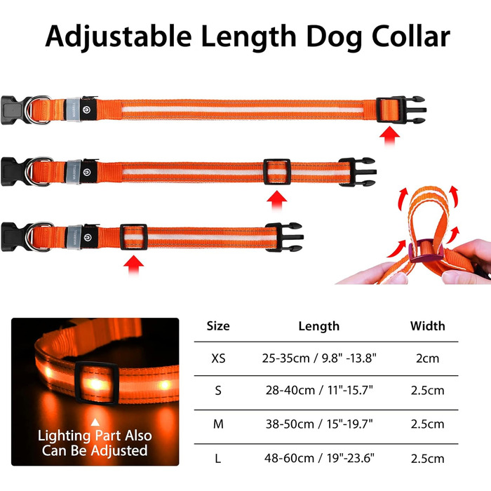 Світлодіодне нашийник для собак Masbri, водонепроникний, з 3 режимами світіння, безпечний, для великих собак (XS, помаранчевий)