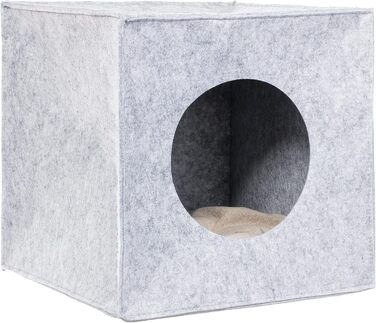 Кішка/Собака: Хатинка з фетру 33x33x33 см, м'яке ліжко з подушкою, складана, сірого кольору