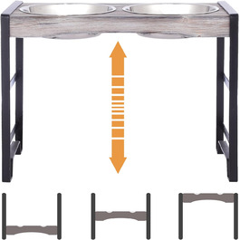 Підвищена годівниця для собак Satauko з 3 рівнями регулювання, дерев'яна годівниця для великих собак з двома мисками з нержавіючої сталі, протиковзна годівниця, миска для води та їжі. Сіра