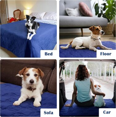 Водонепроникний килимок для собак, антиковзкий, 150 x 120 см. Захисна ковдра для собак, для подорожей, на диван, миється. Підходить для великих собак та котів. Розмір M (125 x 75 см), морський колір, антиковзне покриття