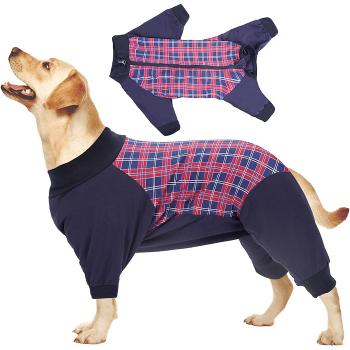 Корпус для собак після операції Heywean: знімна сорочка для собак з блискавкою, для собак після кастрації (для сук та самців), післяопераційний одяг для собак, піжама для собак (XXXL, червоний в клітинку)