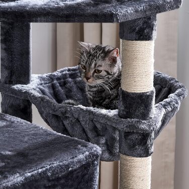 Котячий комплекс BEWISHOME 163,8 см для дому, багаторівневий ігровий будиночок з когтеточками, полицями, плюшевими лежаками для великих котів MMJ20H