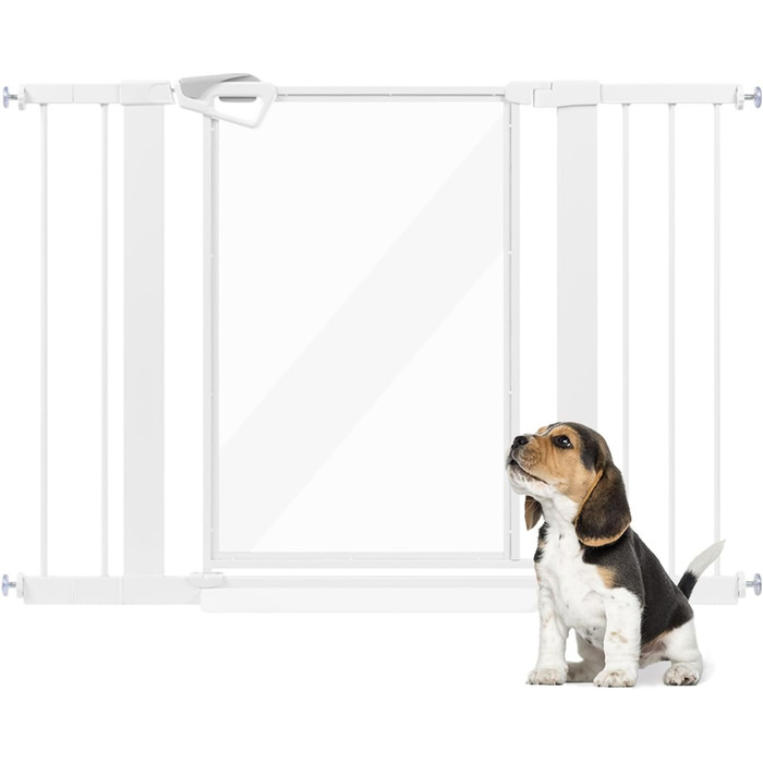 Ворота для собак Unipaws: прозорі, без свердління, ширина 74-109 см, для дверних прорізів та сходів, білий колір