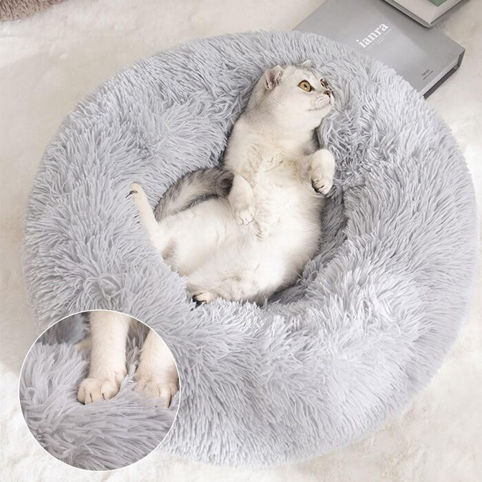 Кругле ліжко для собак та котів, м'яке гніздо-пончик для великих собак, плюшеве ліжко-кошик, миється, 70см, кремовий колір