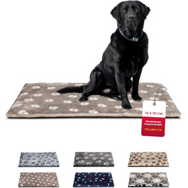 Лежак для собак HS-Hundebett® L 75x115 см, двосторонній, м'який, 3 см наповнювач, для дивана, авто та будки, колір бежевий з лапками, зроблено в Німеччині