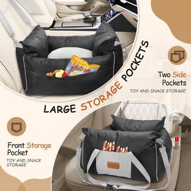 Автокрісло для собак Nobleza: зручне та миється, з кишеньками та двостороннім матрацом, L58x56x33 см, Oxford, на всі сезони