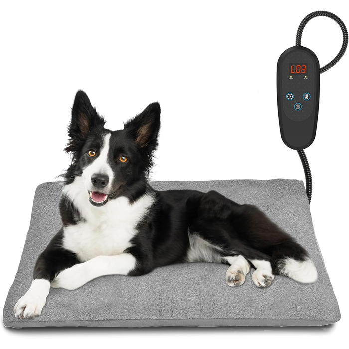 Кішка/Собака грілка з регулюванням температури, 6 режимів, таймер 24 год, LED-дисплей, безпечна грілка, сіра (45x75 см)