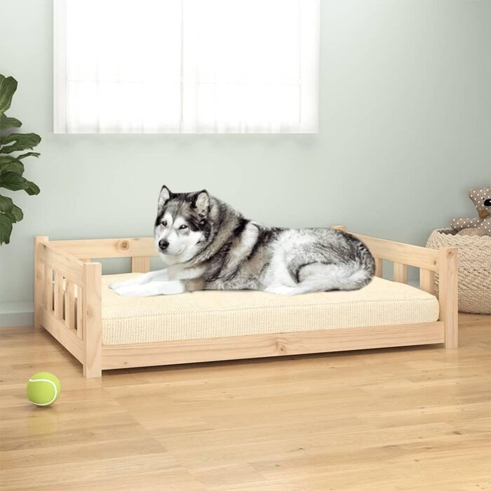 vidaXL Ліжко для собаки 105,5x75,5x28 см з масиву сосни, натуральне, собаче ліжко-кошик, диван для собак
