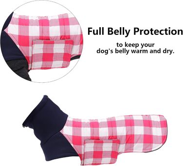 Зимовий нашийник для собак Dachshund від Geyecete, водонепроникний, з отвором для повідка, теплий, для маленьких собак, рожевий в клітинку (XS)