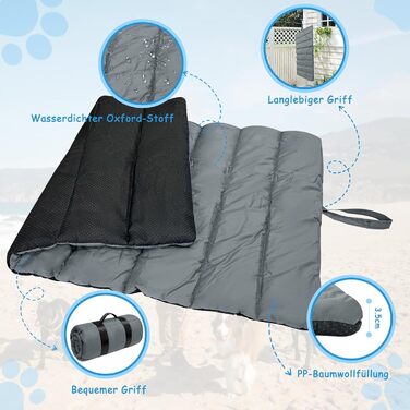 Водонепроникний килимок для собак Lohofrnny 110 x 68 см, потовщений, м'який, пральний, для подорожей, кемпінгу, відпочинку на природі (Оливковий, Сірий)