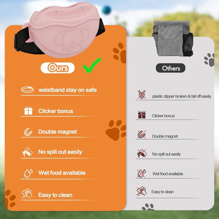 Сумка для ласощів для собак AWINNER – преміум силікон, 4 потужні магніти, регульований поясний ремінь – ідеально для дресирування цуценят та прогулянок на вулиці (Рожевий)